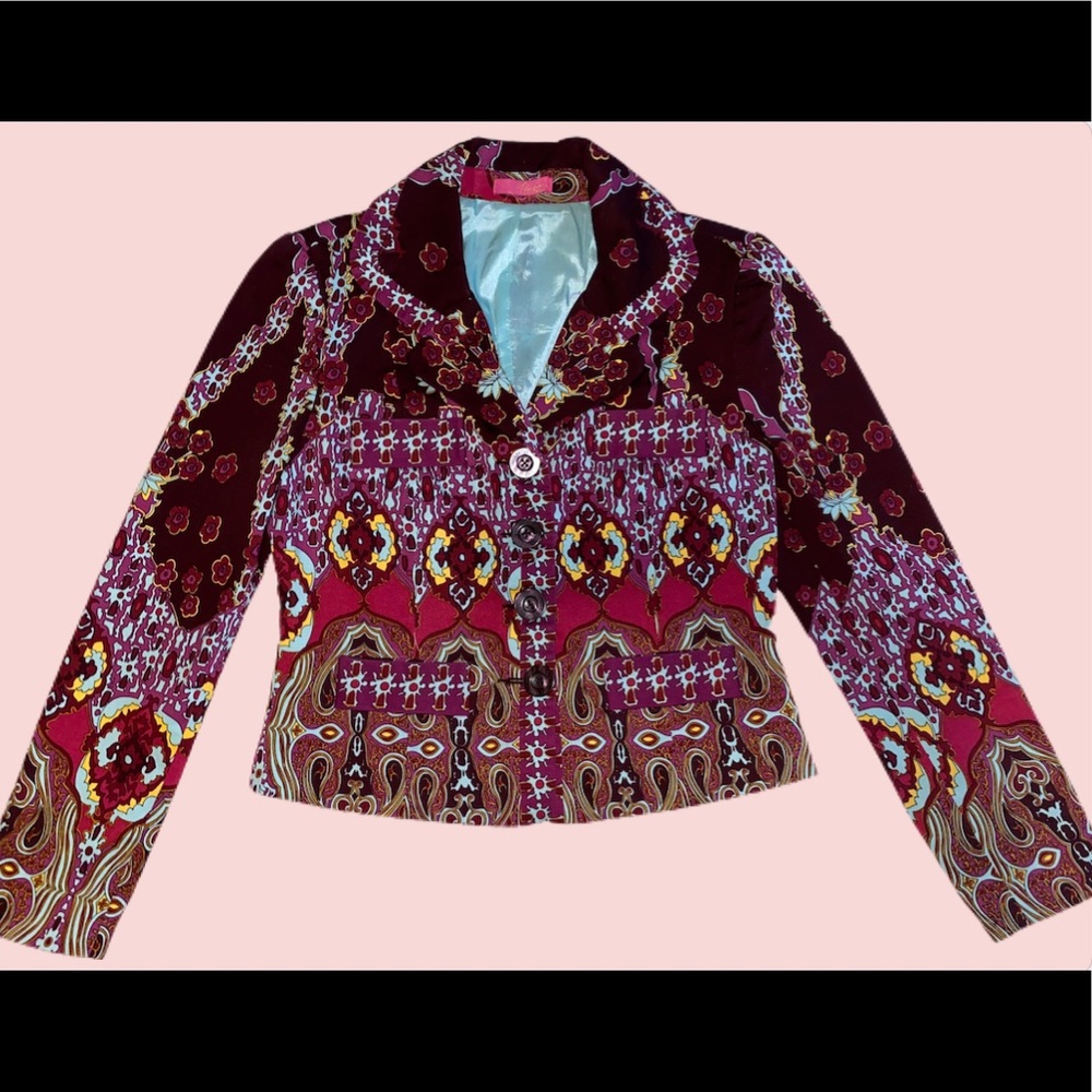 Thalia Sodi Magenta Purple Pink Floral Patterned Button-down Blazer